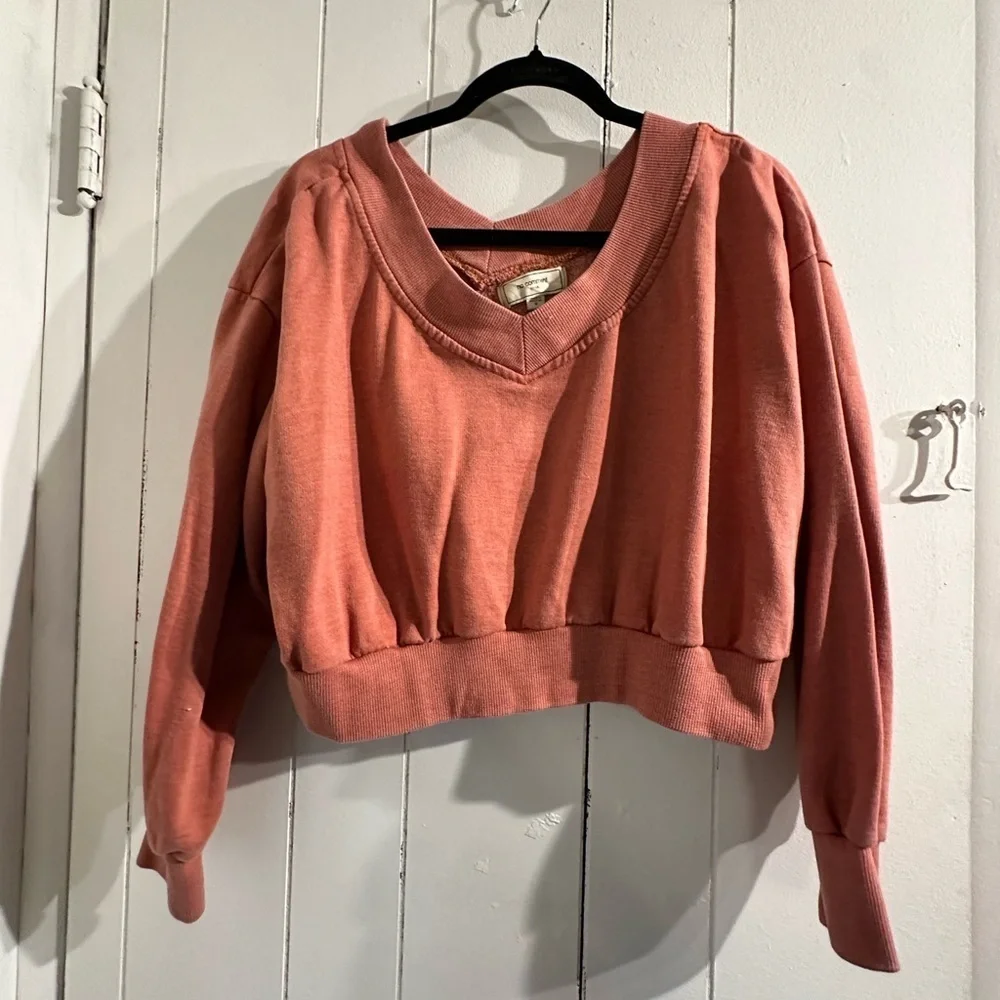 Rust Orange V-Neck Cropped Sweatshirt
